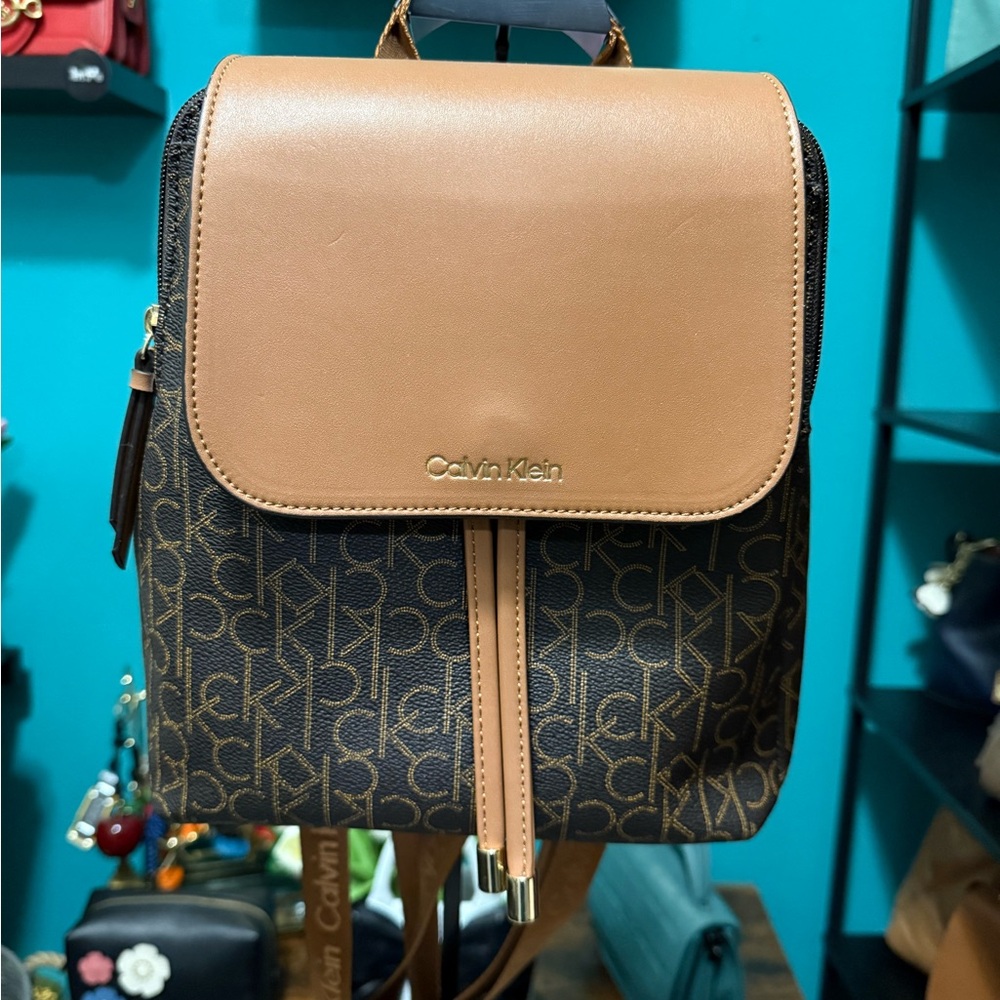 Calvin Klein Tan and Brown Logo Backpack
